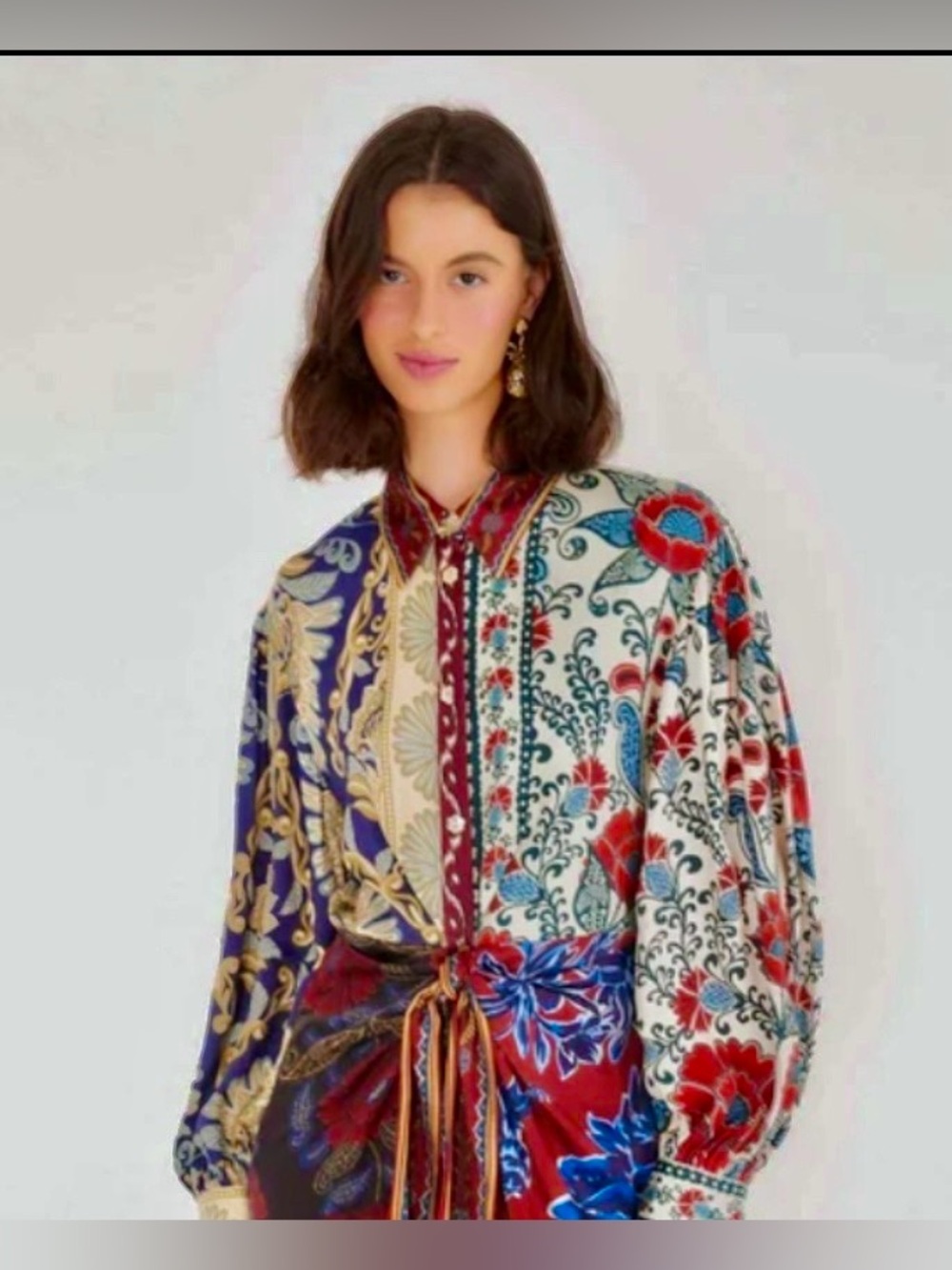 FARM RIO  Fall/Winter Mix Midi Shirt Dress. Front Buttons, Long Sleeve (M) - Picture 7 of 16